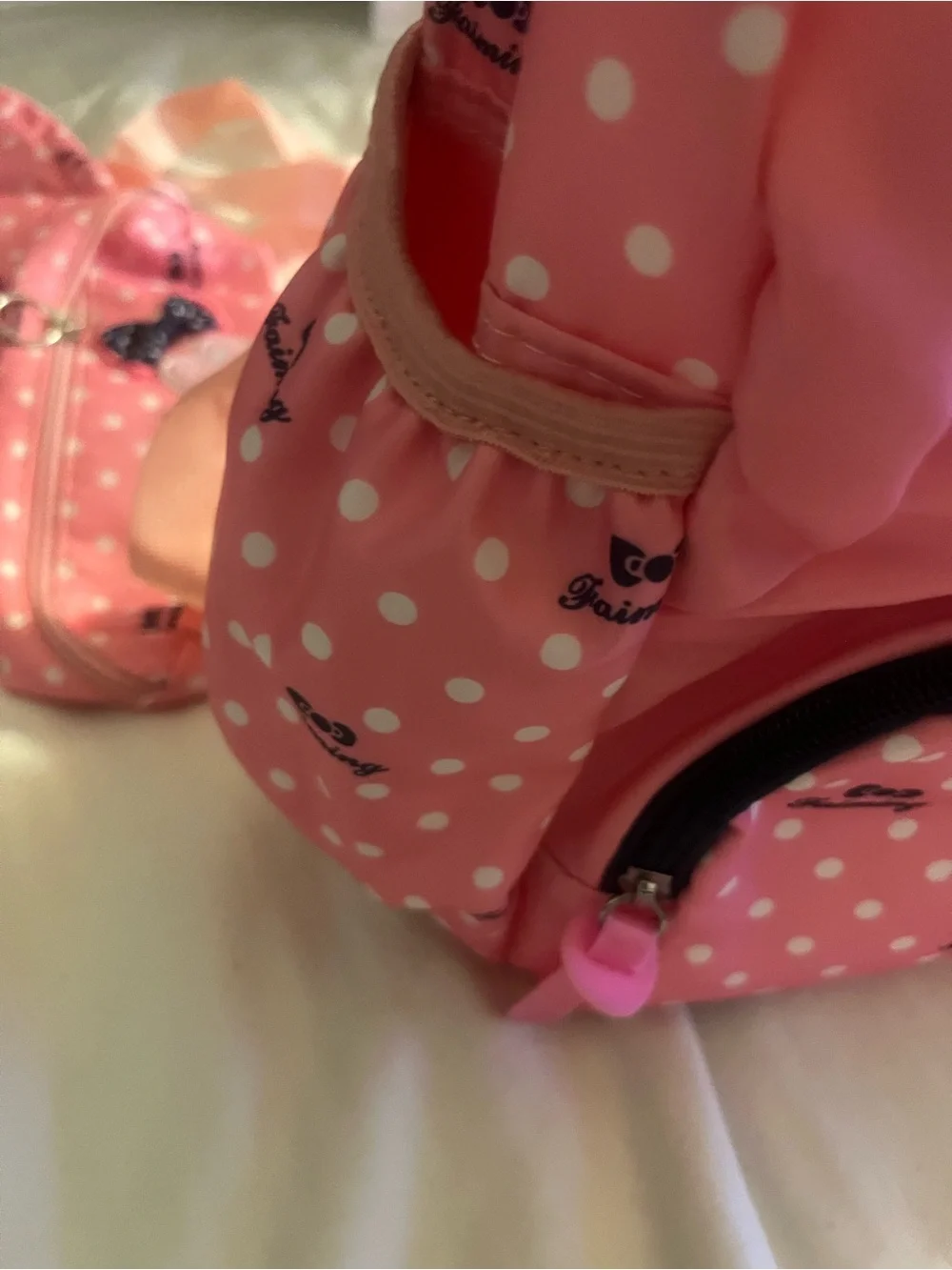 Kids Pink Polka Dot Backpack Set with Bow Accent and Matching Pouch